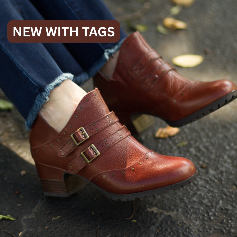 Jambu Miranda Brown Leather Preppy Buckle Ankle Boots Clogs Womens 10M Academia